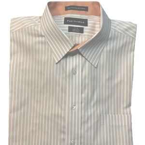 Paul Fredrick Men's Beige and White Striped Dress Shirt 17 - 34  XL Tailored Fit